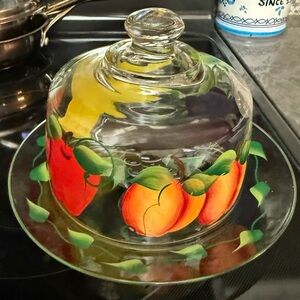 Arcoroc Handpainted, covered cheese/dessert plate. 9” plate